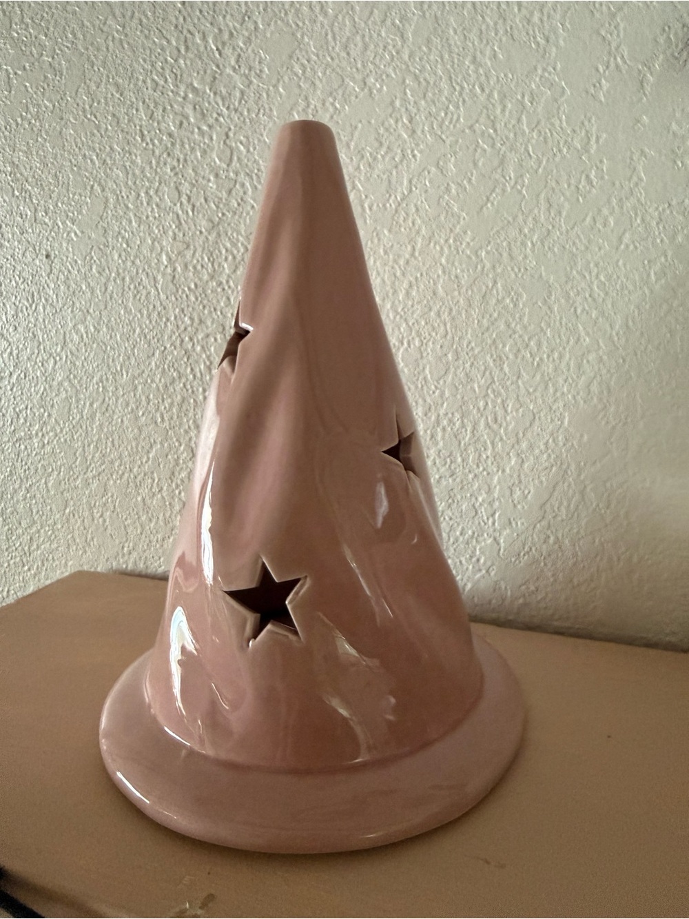 Ceramic Pink Halloween Witch Hat Star Cutout Tea Light Holder